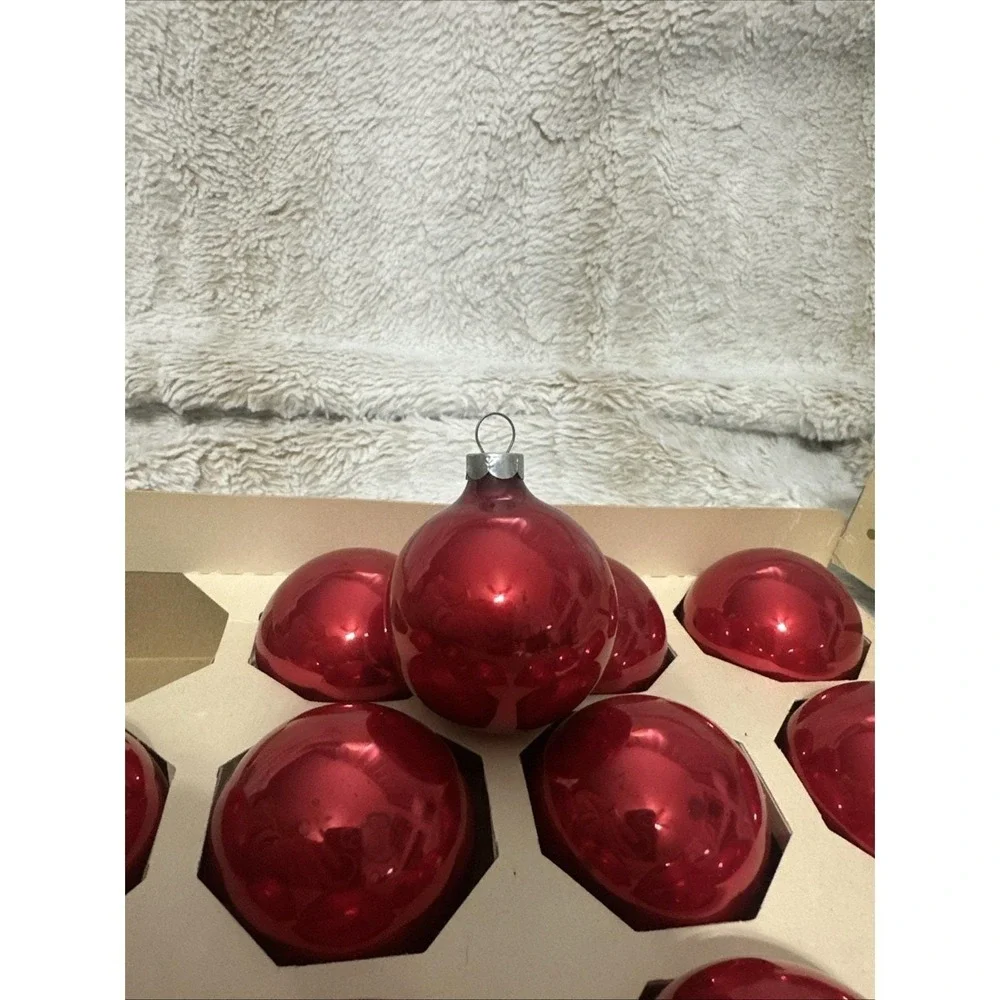 VTG Rauch‎ Industries Pyramid branded Red Glass Ball Ornaments - Box of 12